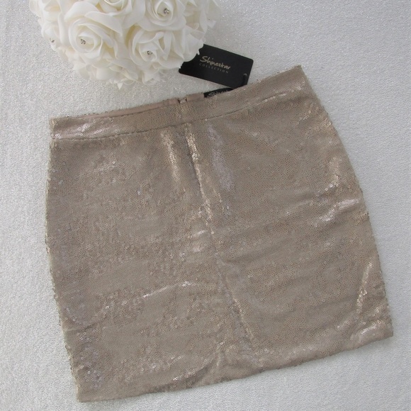 NWT Nordstrom Metallic Gold Sequin Mini Skirt - Picture 1 of 6